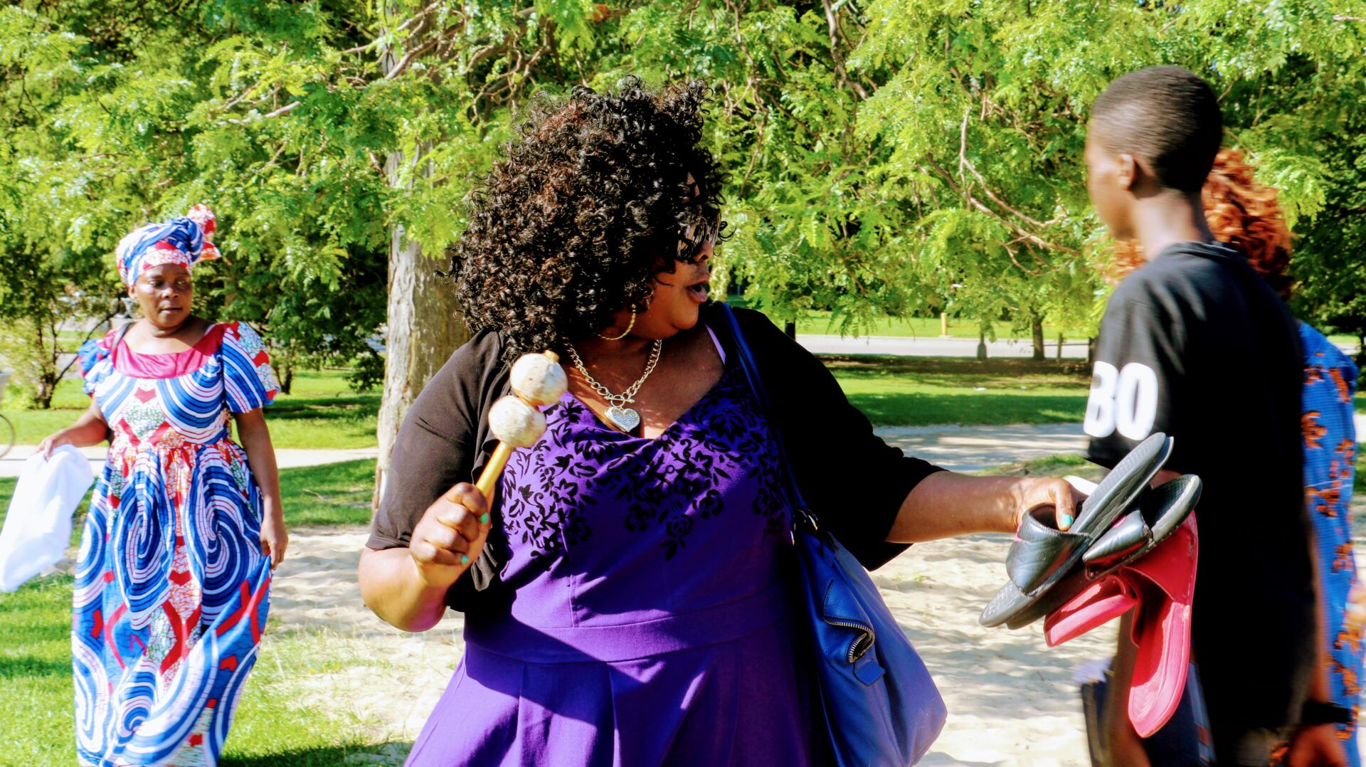 A Woman Wearing a Purple Dress